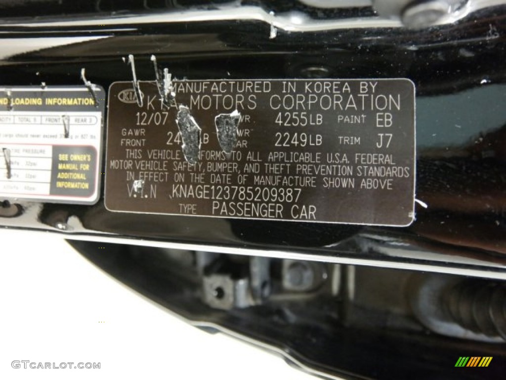 2008 Optima Color Code EB for Ebony Black Photo #101496431