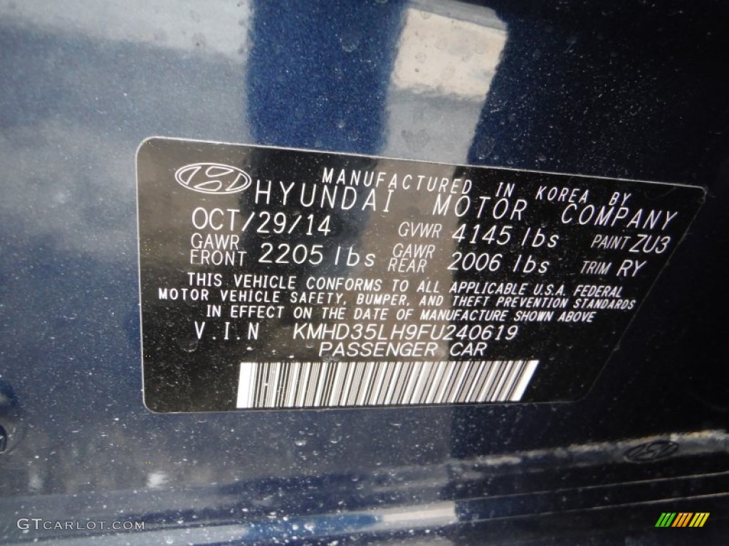 2015 Elantra GT Color Code ZU3 for Windy Sea Blue Photo #101499455