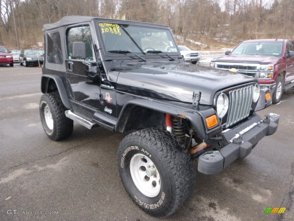 2002 Wrangler Sahara 4x4 - Black / Camel Beige/Dark Green photo #5