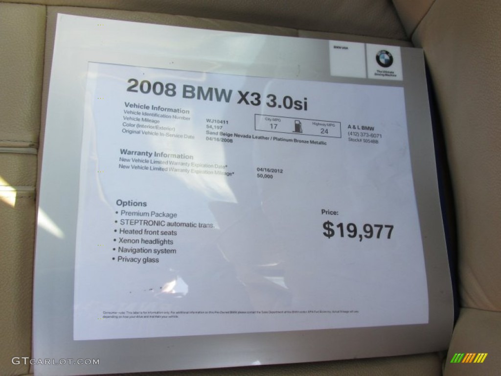 2008 X3 3.0si - Platinum Bronze Metallic / Sand Beige/Black Nevada Leather photo #12