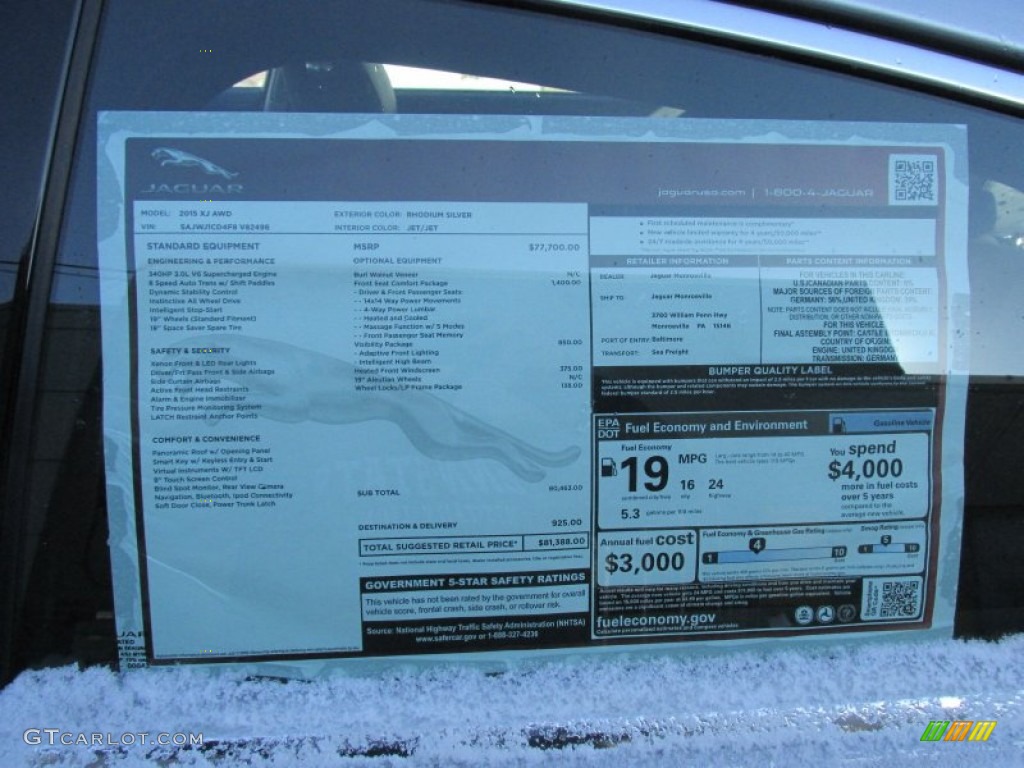 2015 Jaguar XJ XJ AWD Window Sticker Photo #101529041