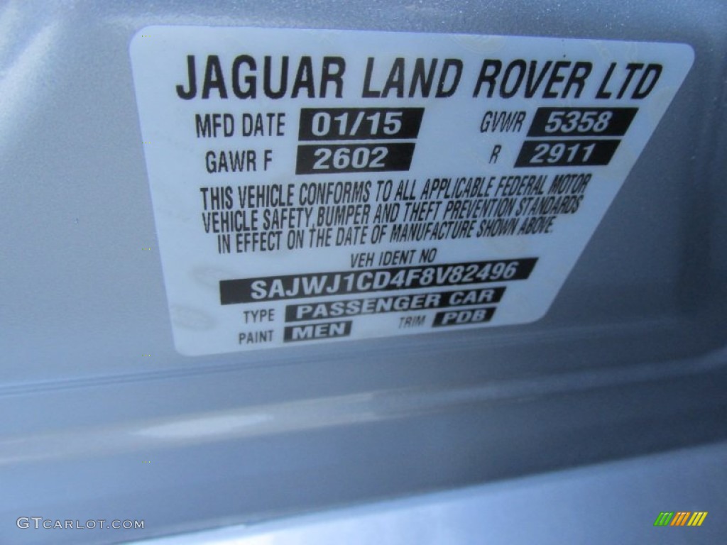 2015 XJ Color Code MEN for Rhodium Silver Metallic Photo #101529481