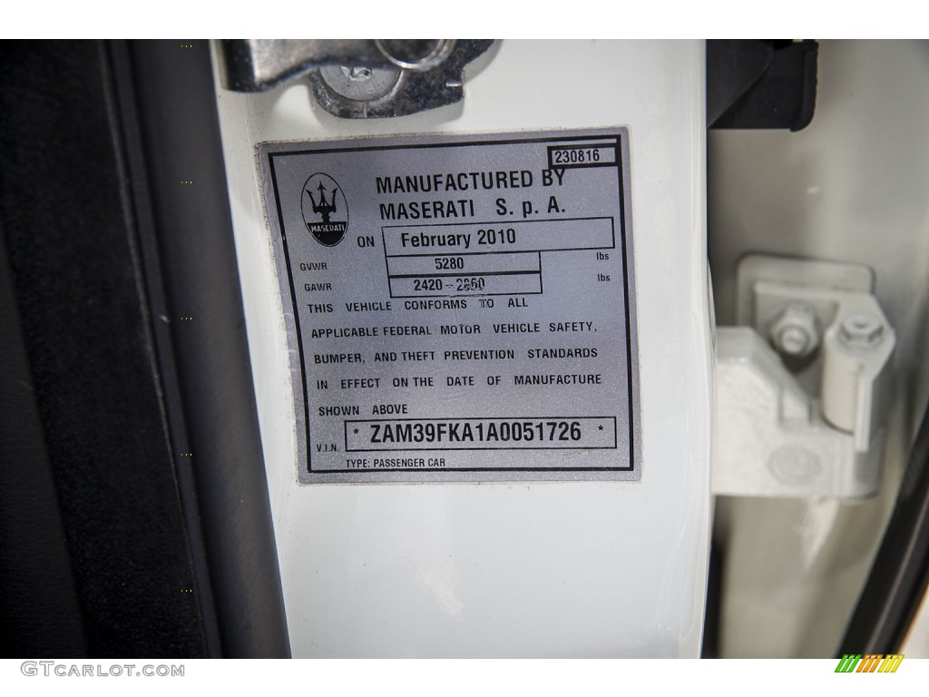 2010 Maserati Quattroporte Standard Quattroporte Model Info Tag Photos