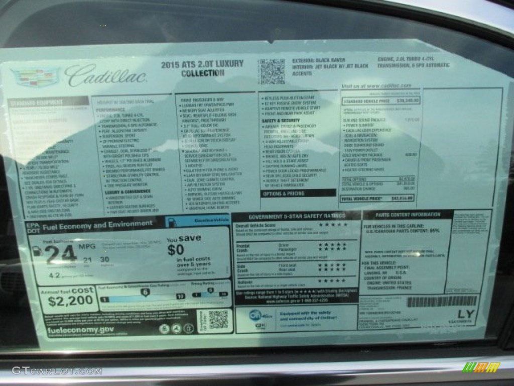 2015 Cadillac ATS 2.0T Luxury Sedan Window Sticker Photo #101551321