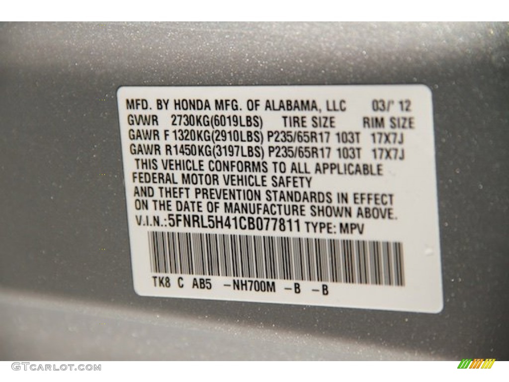 2012 Odyssey EX - Alabaster Silver Metallic / Gray photo #32