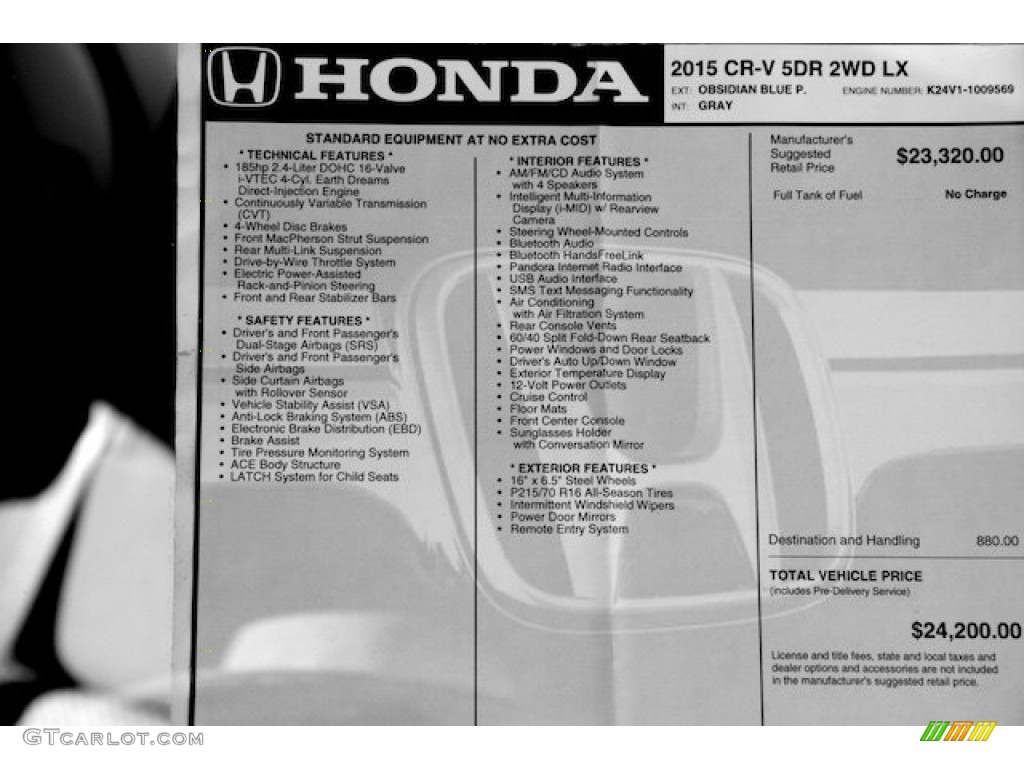 2015 Honda CR-V LX Window Sticker Photos