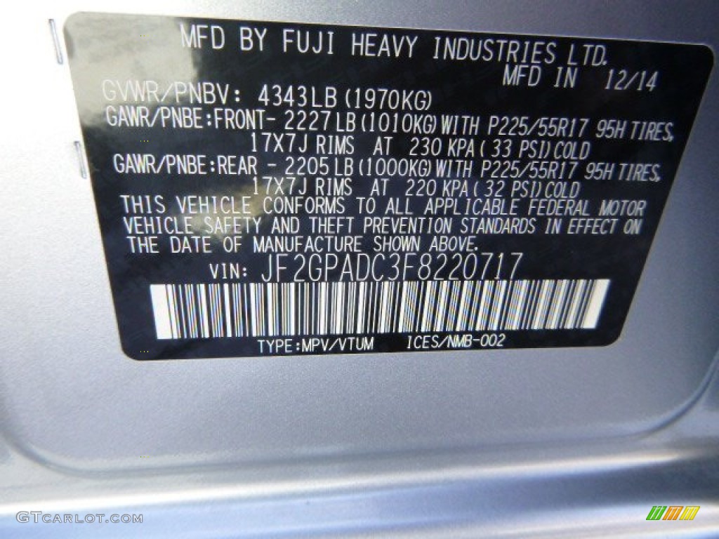 2015 XV Crosstrek 2.0i Premium - Ice Silver Metallic / Black photo #16