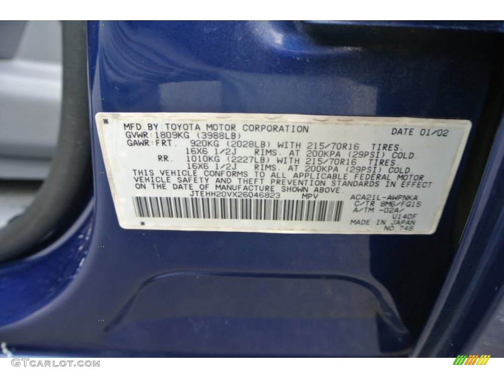 2002 Toyota RAV4 4WD Color Code Photos