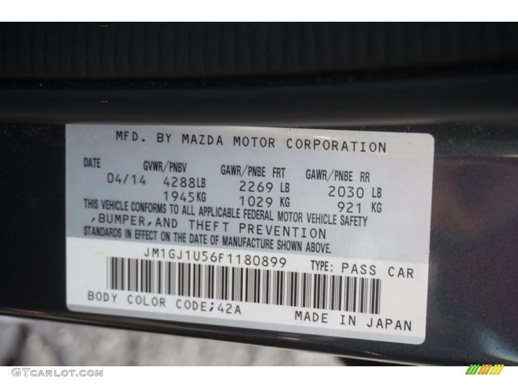 2015 Mazda6 Color Code 42A for Meteor Gray Mica Photo #101603360