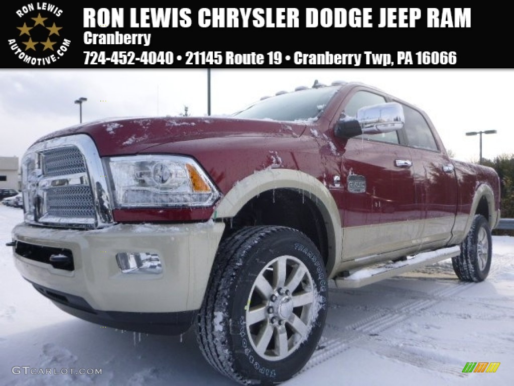 2015 2500 Laramie Longhorn Crew Cab 4x4 - Deep Cherry Red Crystal Pearl / Canyon Brown/Light Frost Beige photo #1