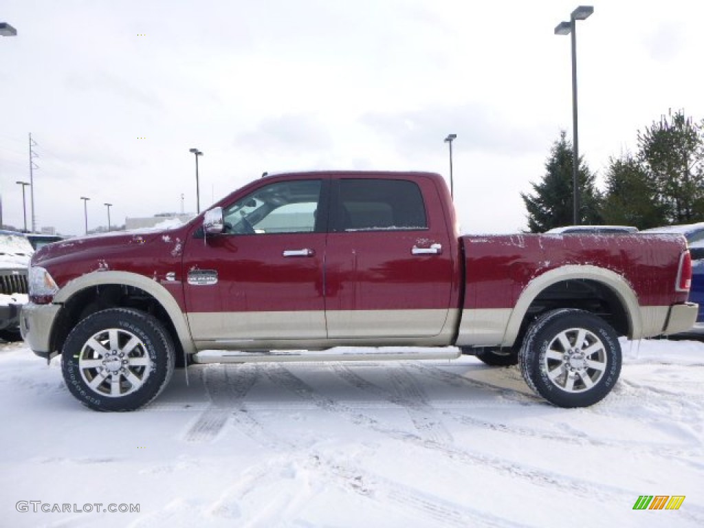 2015 2500 Laramie Longhorn Crew Cab 4x4 - Deep Cherry Red Crystal Pearl / Canyon Brown/Light Frost Beige photo #2
