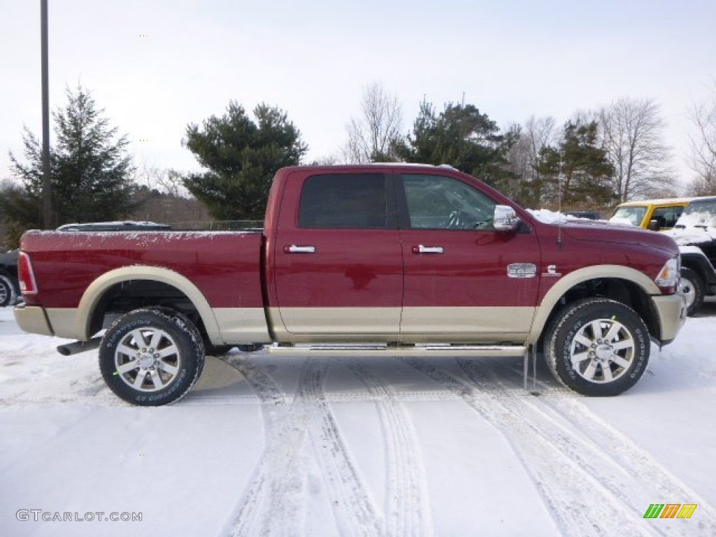 2015 2500 Laramie Longhorn Crew Cab 4x4 - Deep Cherry Red Crystal Pearl / Canyon Brown/Light Frost Beige photo #6