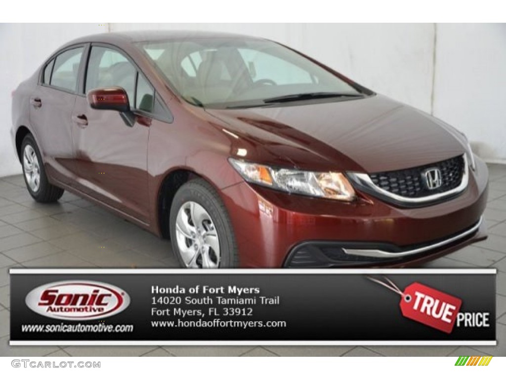 2015 Civic LX Sedan - Crimson Pearl / Beige photo #1