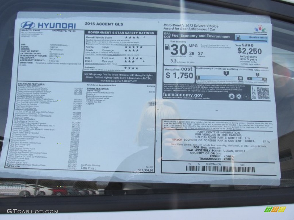 2015 Hyundai Accent GLS Window Sticker Photo #101642792