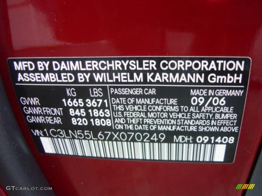 2007 Chrysler Crossfire SE Roadster Info Tag Photo #10165057