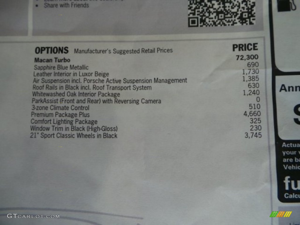 2015 Porsche Macan Turbo Window Sticker Photo #101658989
