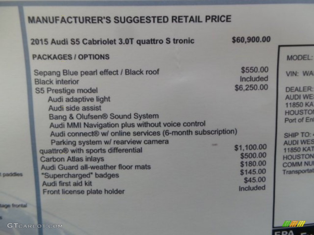 2015 Audi S5 3.0T Prestige quattro Cabriolet Window Sticker Photos