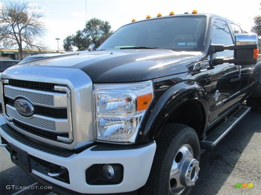 2014 F350 Super Duty Platinum Crew Cab 4x4 Dually - Tuxedo Black Metallic / Black photo #2