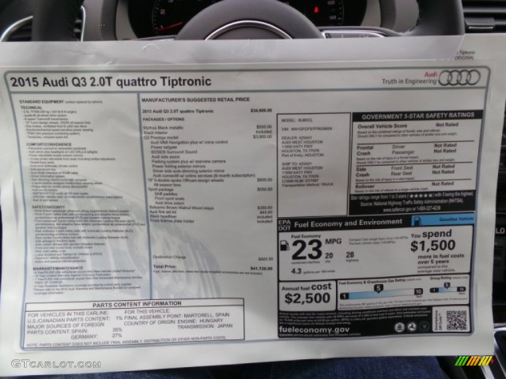 2015 Audi Q3 2.0 TFSI Prestige quattro Window Sticker Photo #101694095