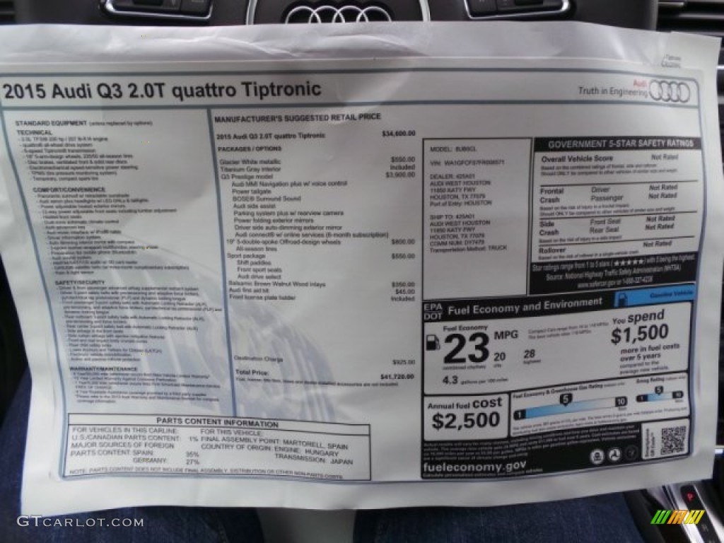 2015 Audi Q3 2.0 TFSI Prestige quattro Window Sticker Photo #101694368