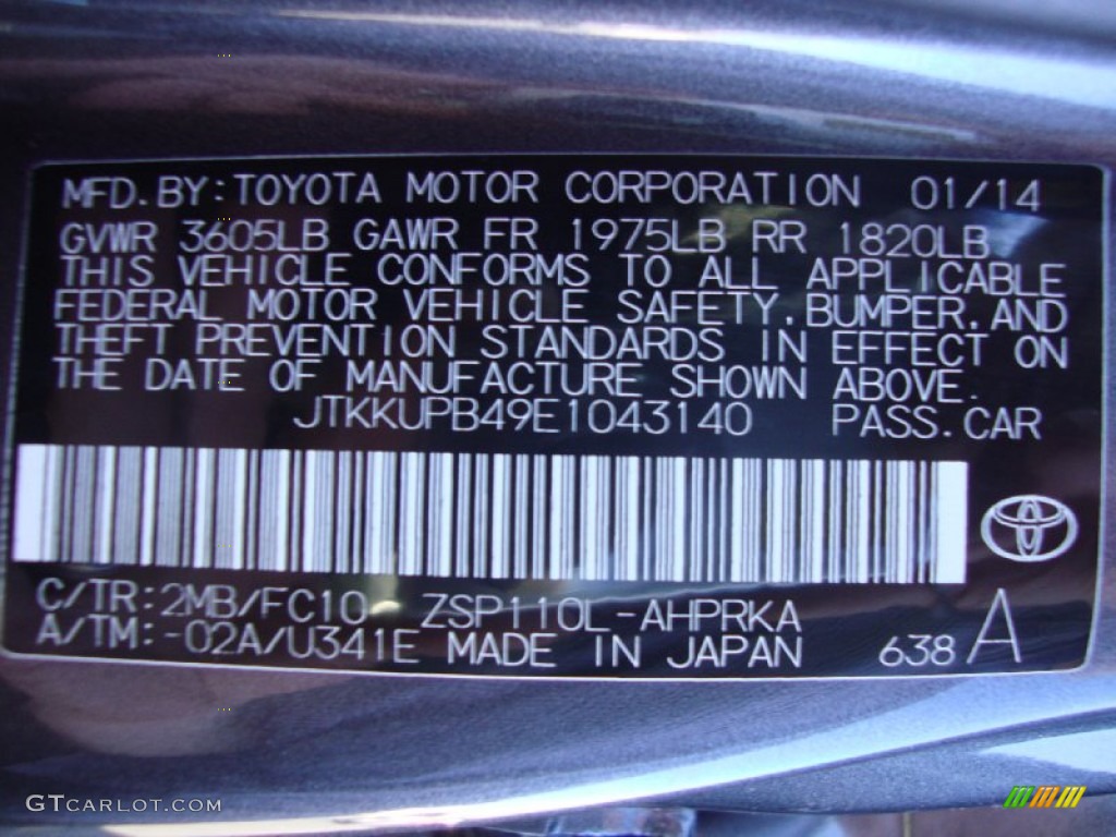 2014 Scion xD Standard xD Model Color Code Photos