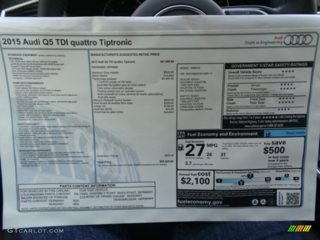 2015 Audi Q5 3.0 TDI Premium Plus quattro Window Sticker Photo #101701520