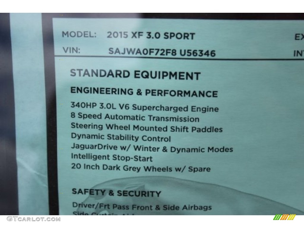 2015 Jaguar XF 3.0 Window Sticker Photo #101704634