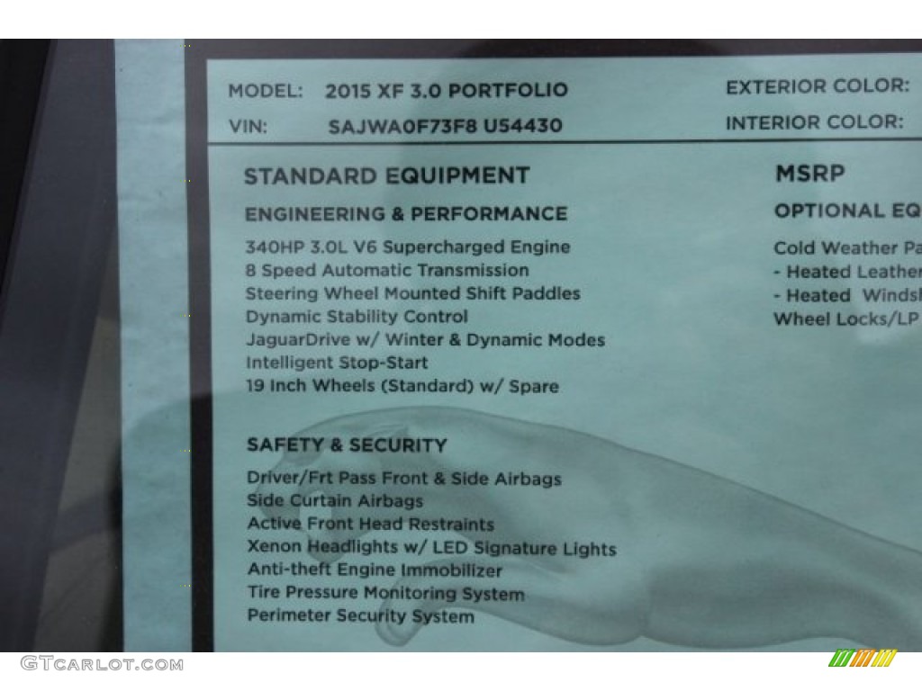 2015 Jaguar XF 3.0 Window Sticker Photo #101705069