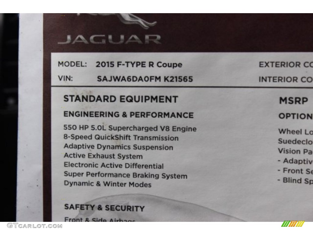 2015 Jaguar F-TYPE R Coupe Window Sticker Photo #101709047