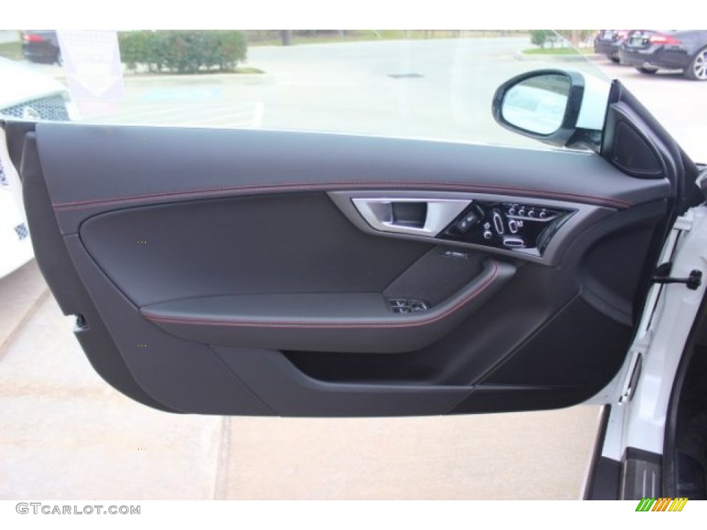 2015 Jaguar F-TYPE R Coupe Jet/Red Duotone Door Panel Photo #101709137