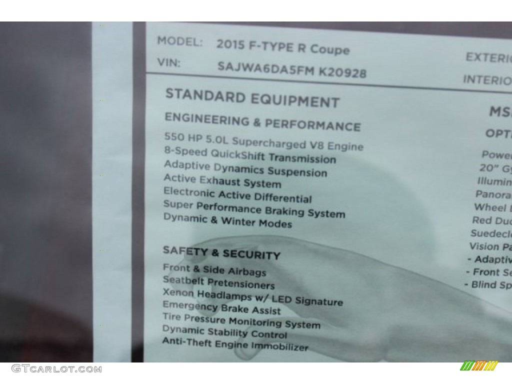 2015 Jaguar F-TYPE R Coupe Window Sticker Photo #101709305