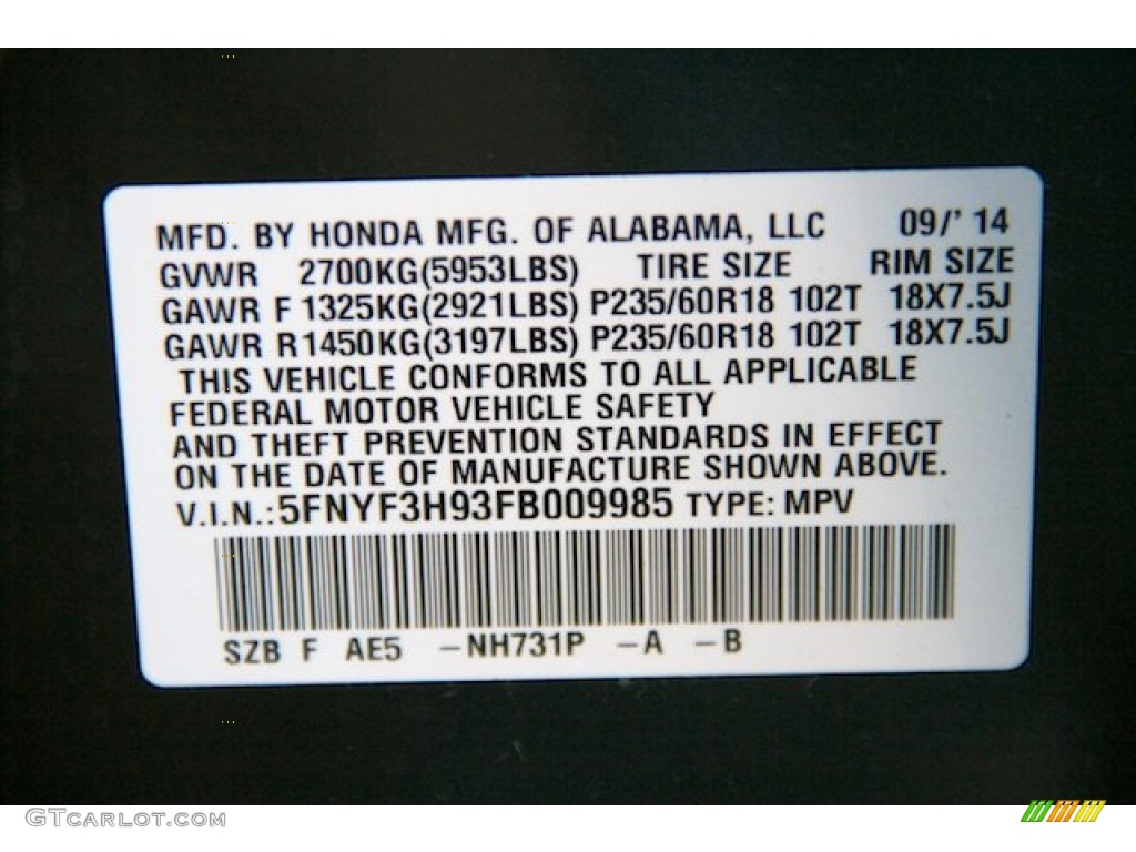 2015 Pilot Touring - Crystal Black Pearl / Black photo #25