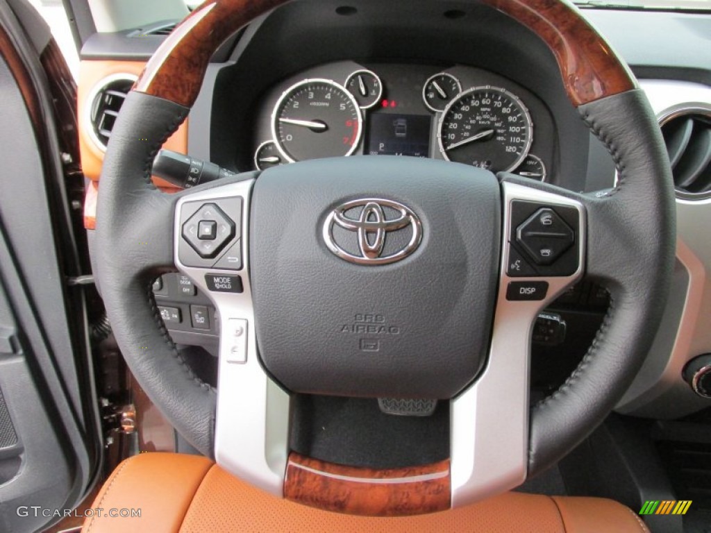 2015 Toyota Tundra 1794 Edition CrewMax 4x4 1794 Edition Premium Brown Leather Steering Wheel Photo #101727348