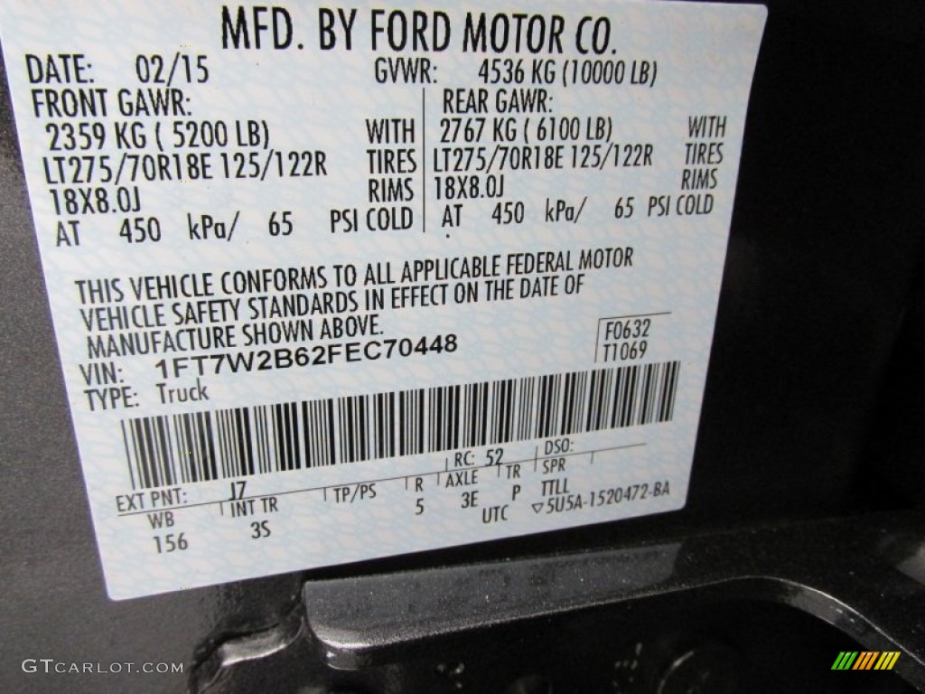 2015 Ford F250 Super Duty XLT Crew Cab 4x4 Color Code Photos