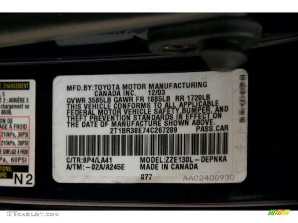 2004 Corolla Color Code 8P4 for Indigo Ink Blue Pearl Photo #101778652