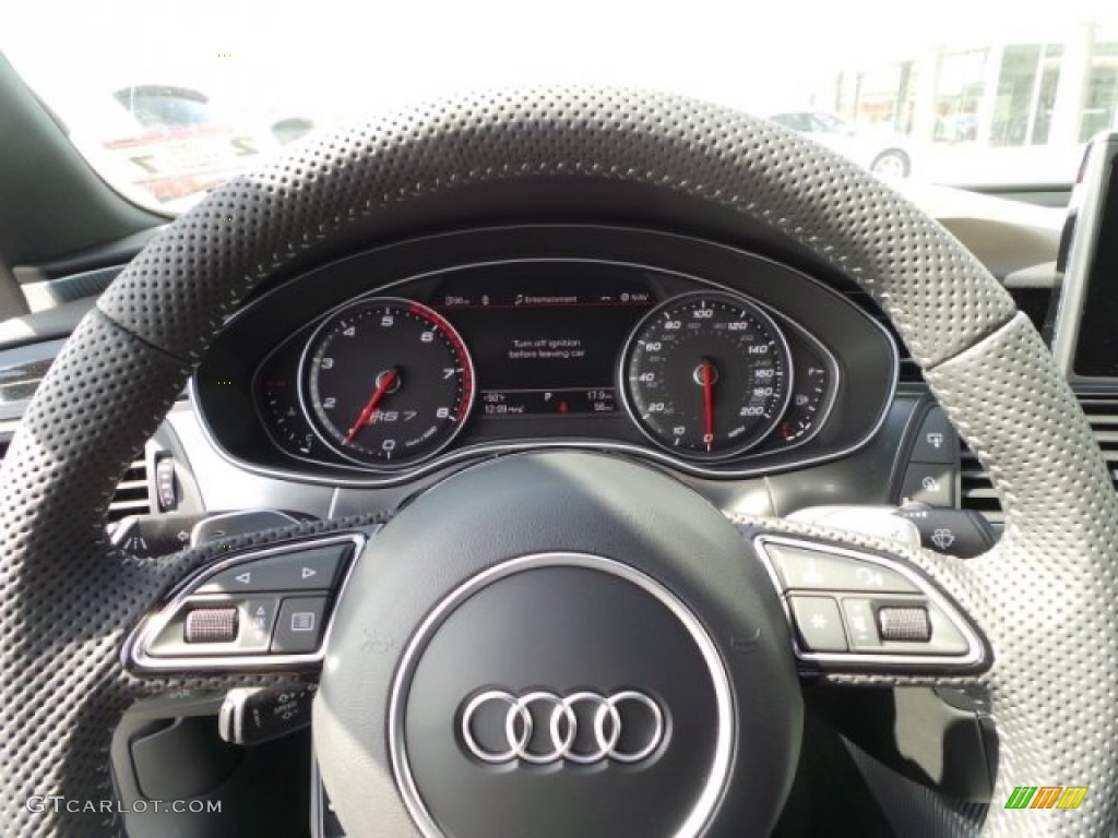 2015 Audi RS 7 4.0 TFSI quattro Black Valcona w/Contrast Honeycomb Stitching Steering Wheel Photo #101835636