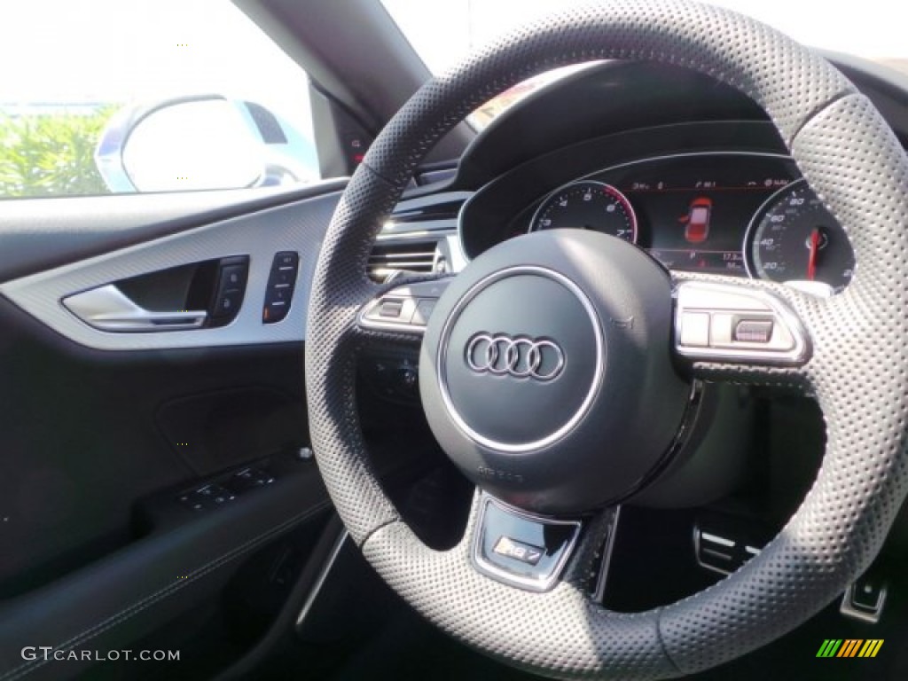 2015 Audi RS 7 4.0 TFSI quattro Black Valcona w/Contrast Honeycomb Stitching Steering Wheel Photo #101835717