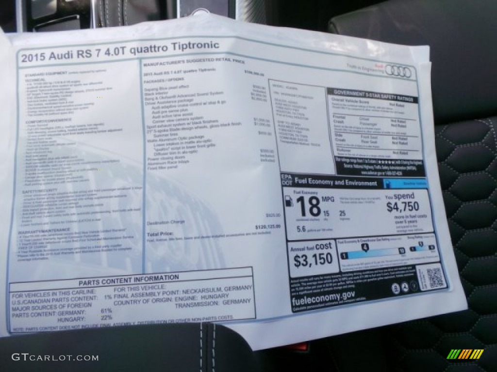 2015 Audi RS 7 4.0 TFSI quattro Window Sticker Photo #101835840