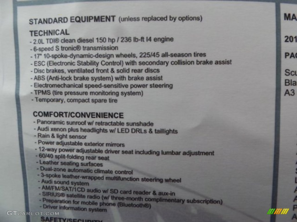 2015 Audi A3 2.0 TDI Premium Window Sticker Photo #101872675