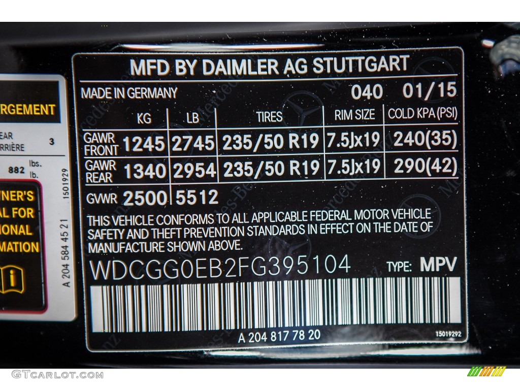 2015 Mercedes-Benz GLK 250 BlueTEC 4Matic Color Code Photos