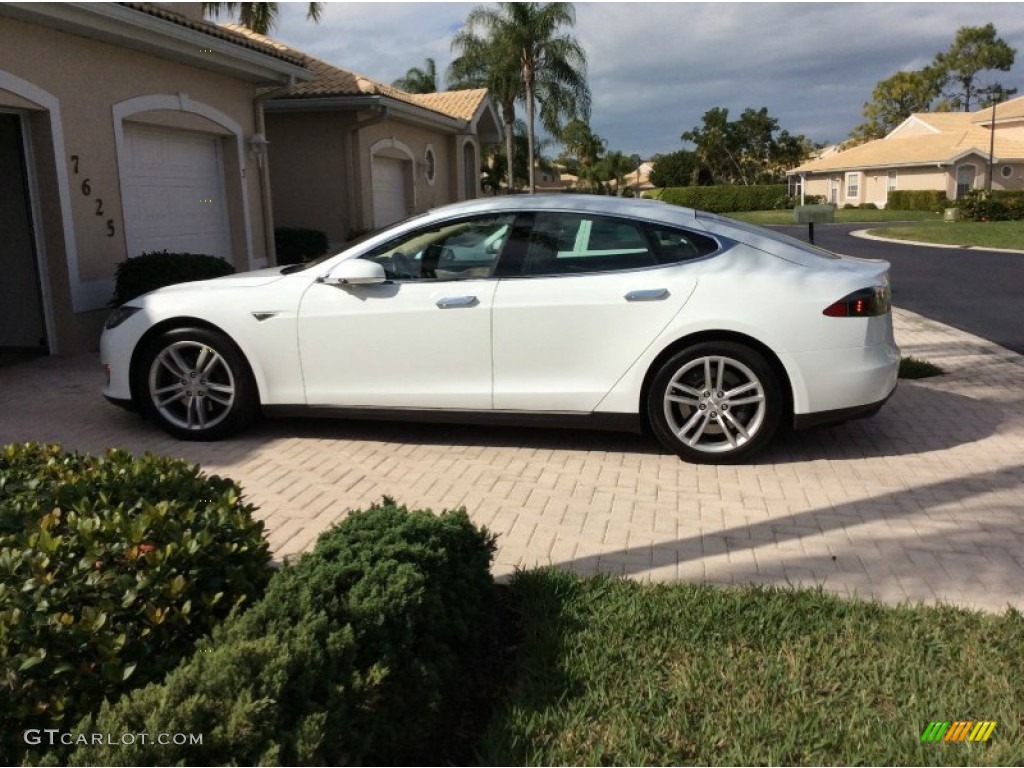 2013 Model S P85 Performance - Pearl White Tesla Multi-Coat / Tan photo #1