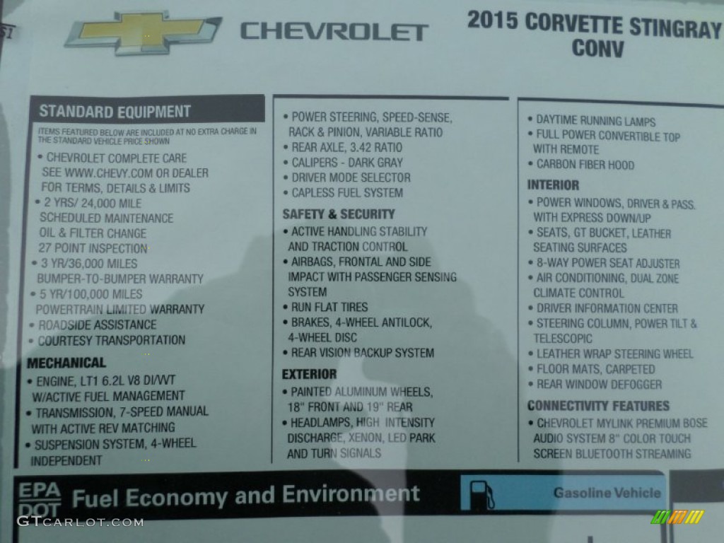 2015 Chevrolet Corvette Stingray Convertible Window Sticker Photo #101892708
