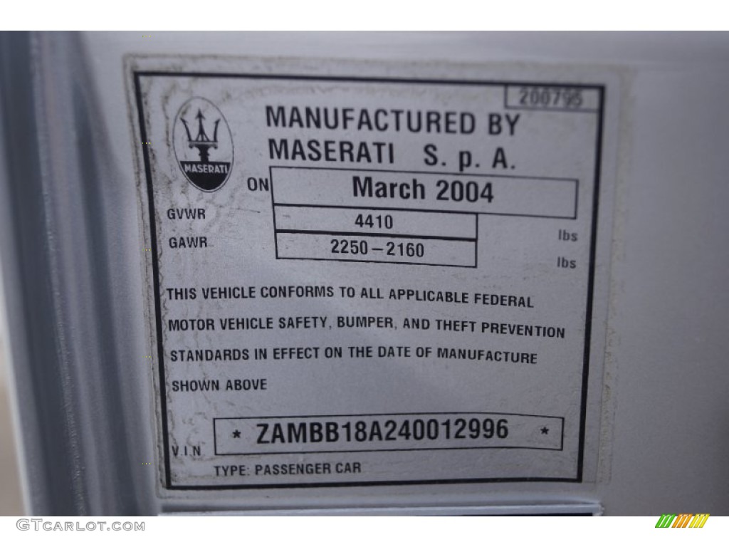 2004 Maserati Spyder Cambiocorsa Info Tag Photo #101894334