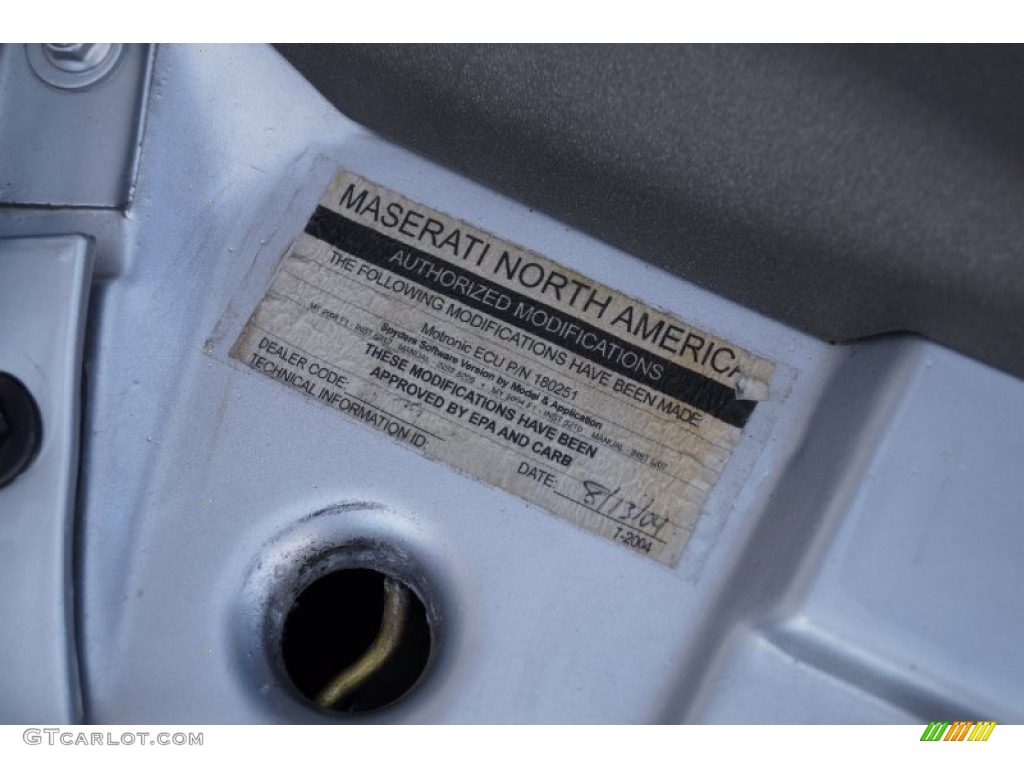 2004 Maserati Spyder Cambiocorsa Info Tag Photo #101894397