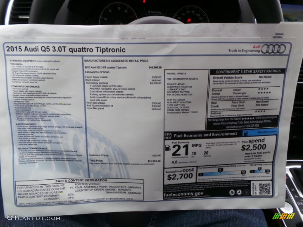 2015 Audi Q5 3.0 TFSI Premium Plus quattro Window Sticker Photo #101896287