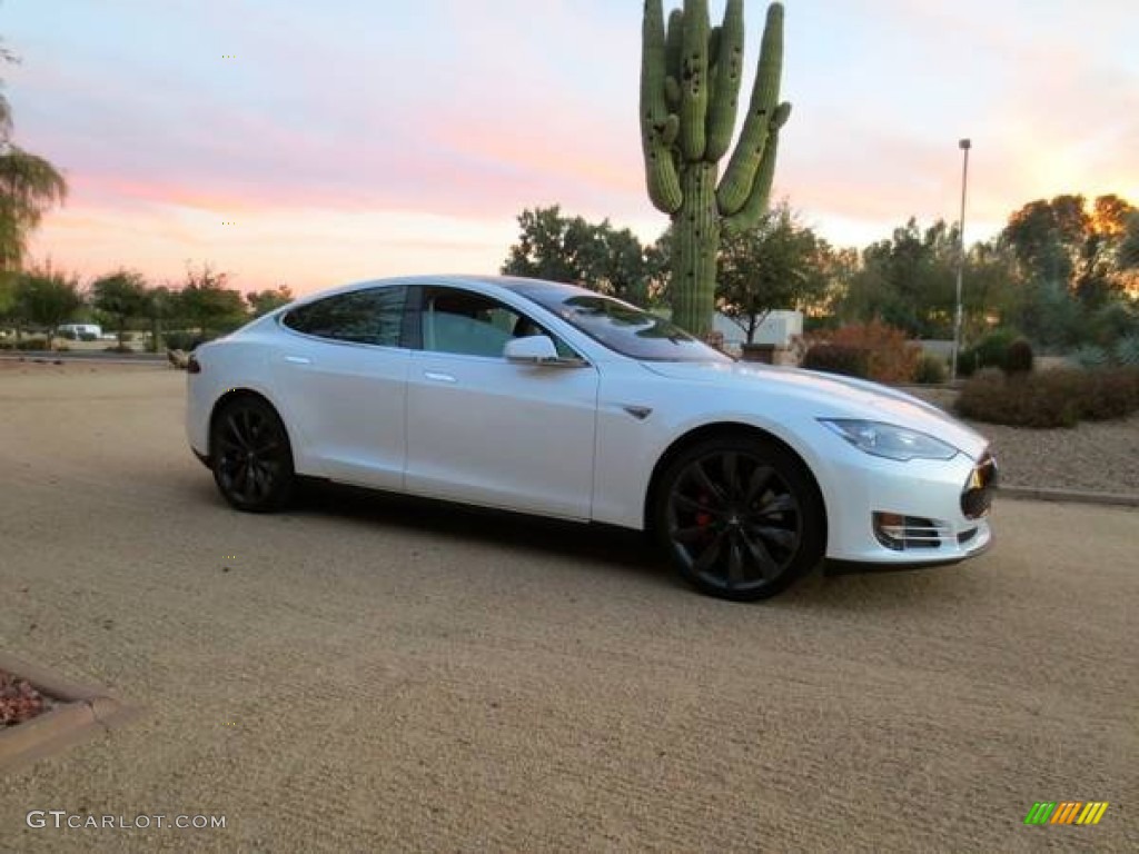 Pearl White 2014 Tesla Model S P85D Performance Exterior Photo #101909486