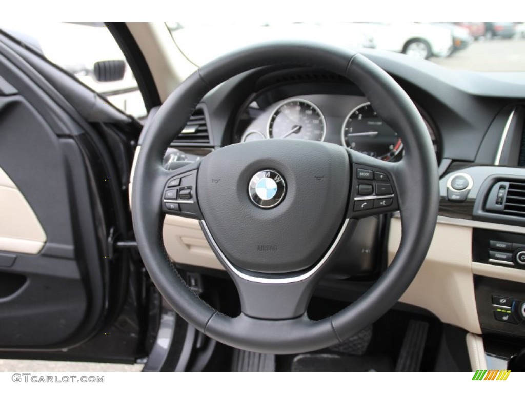 2014 BMW 5 Series 535d xDrive Sedan Ivory White/Black Steering Wheel Photo #101909678