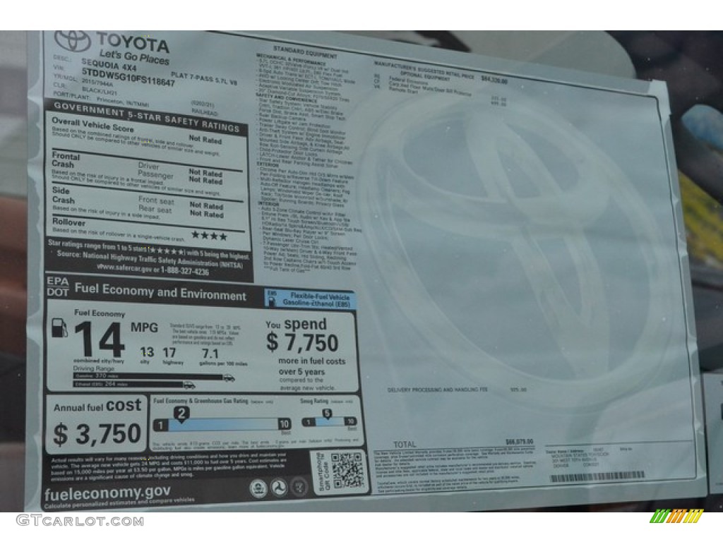 2015 Toyota Sequoia Platinum 4x4 Window Sticker Photo #101920025