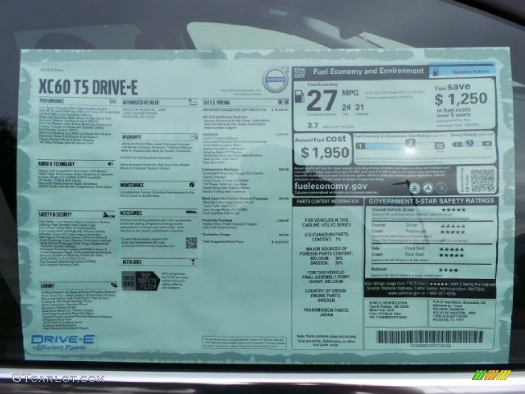 2015 Volvo XC60 T5 Drive-E Window Sticker Photo #101924672