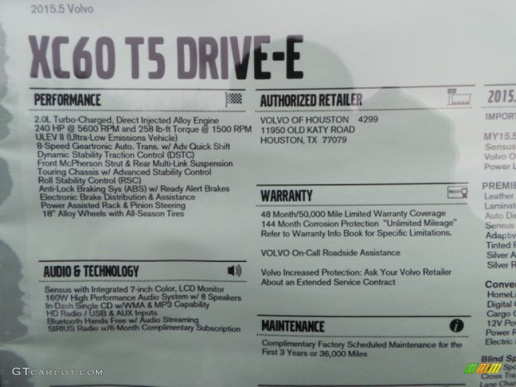 2015 Volvo XC60 T5 Drive-E Window Sticker Photo #101924720